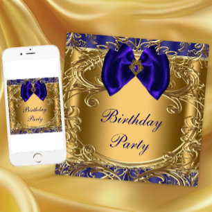 Elegant Royal Blue and Gold Birthday Party Invitation