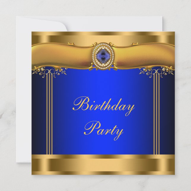 Elegant Royal Blue and Gold Birthday Party Invitation (Front)