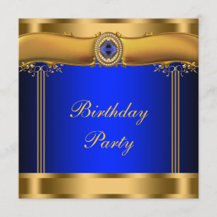 Elegant Royal Blue and Gold Birthday Party Invitation