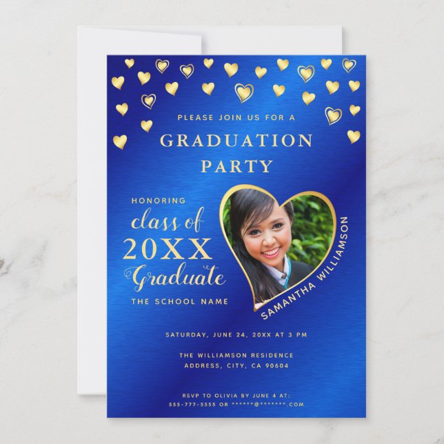 Elegant Royal Blue and Gold Class 2025 Graduation Invitation (Front)