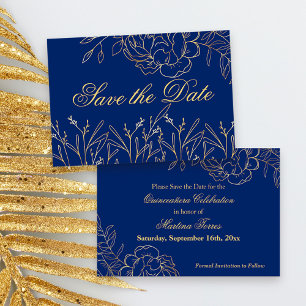 Elegant Royal Blue and Gold Fine Art Floral Save The Date