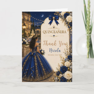 Elegant Royal Blue and Gold Quince Thank You Card