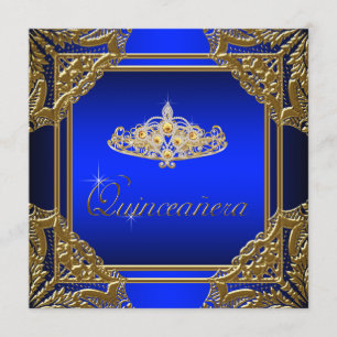 Elegant Royal Blue and Gold Quinceanera Invitation