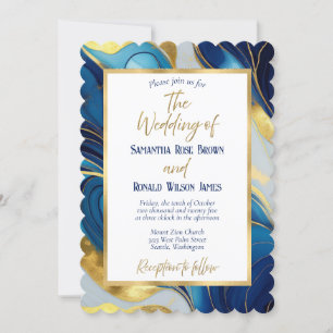 Elegant Royal Blue and Gold Wedding Invitation