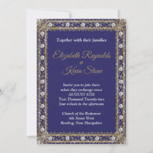 Elegant royal blue and gold wedding Invitation