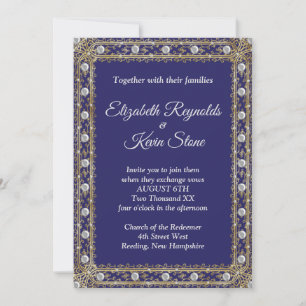 Elegant royal blue and gold wedding Invitation