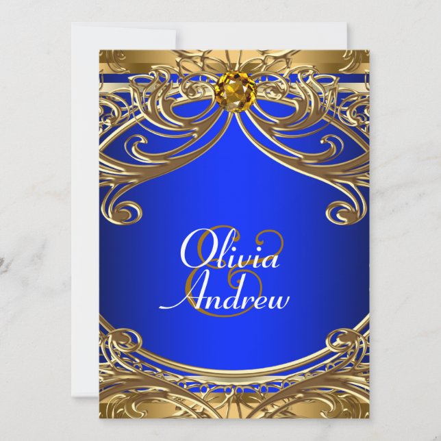 Elegant Royal Blue and Gold Wedding Invitation (Front)