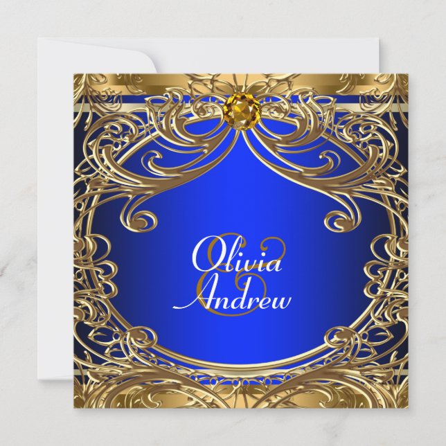Elegant Royal Blue and Gold Wedding Invitation (Front)