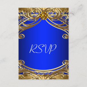 Elegant Royal Blue and Gold Wedding RSVP