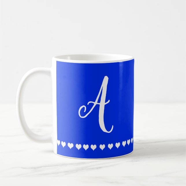 Elegant Royal Blue and White Monogram Initial Coffee Mug (Left)