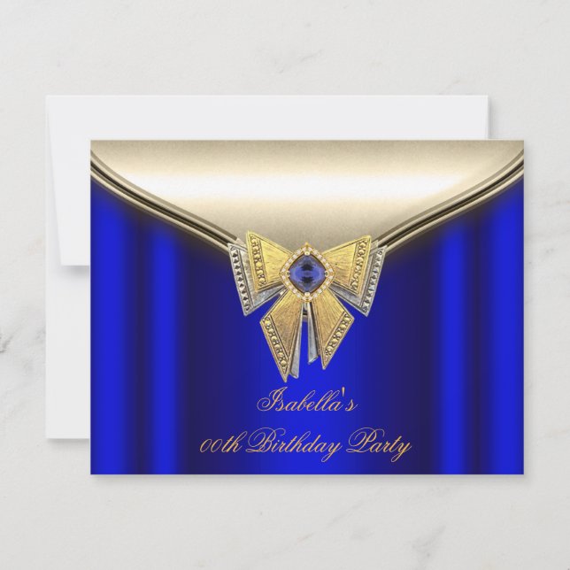 Elegant Royal Blue Beige Gold Birthday Party 2 Invitation (Front)
