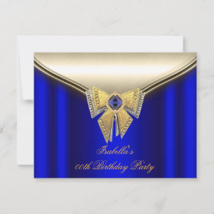 Elegant Royal Blue Beige Gold Birthday Party 2 Invitation