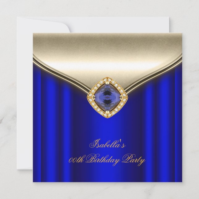 Elegant Royal Blue Beige Gold Birthday Party Invitation (Front)