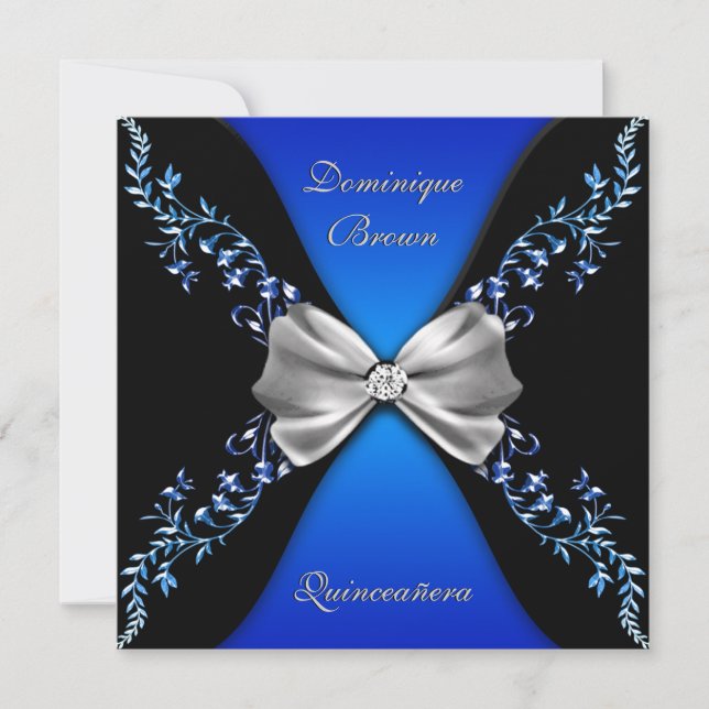 Elegant Royal Blue Black Diamond Bow Invitation (Front)