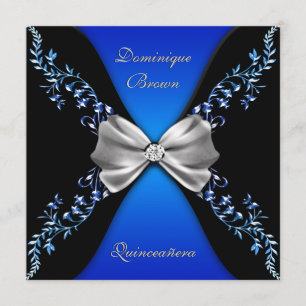 Elegant Royal Blue Black Diamond Bow Invitation