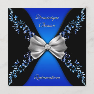 Elegant Royal Blue Black Diamond Bow Invitation