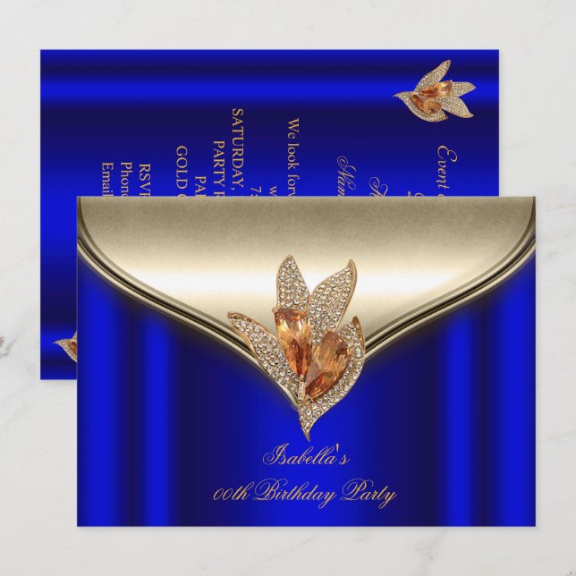 Elegant Royal Blue Bronze Brown Gold Party Invitation (Front/Back)