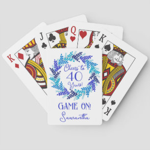 Elegant Royal Blue Cheers to 40 Years Birthday Playing Cards
