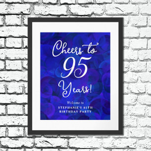 Elegant Royal Blue Cheers to 95 Years Birthday Poster