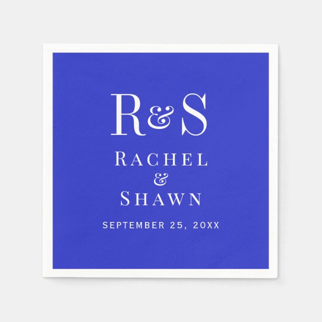 Elegant Royal Blue Chic Modern Monogram Wedding Napkin (Front)