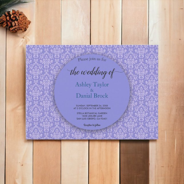 Elegant Royal Blue Damask Classic Formal Wedding Invitation (Creator Uploaded)