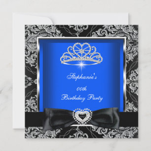 Elegant Royal Blue Damask Silver Black Party Invitation