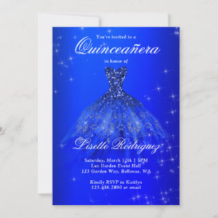 Elegant Royal Blue Dress Quinceanera Invitation