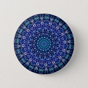Elegant Royal Blue Floral Damask Pattern  6 Cm Round Badge
