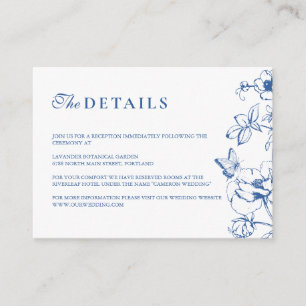 Elegant Royal Blue Floral Garden Wedding Details Enclosure Card