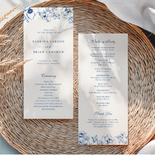 Elegant Royal Blue Floral Garden Wedding Program Programme