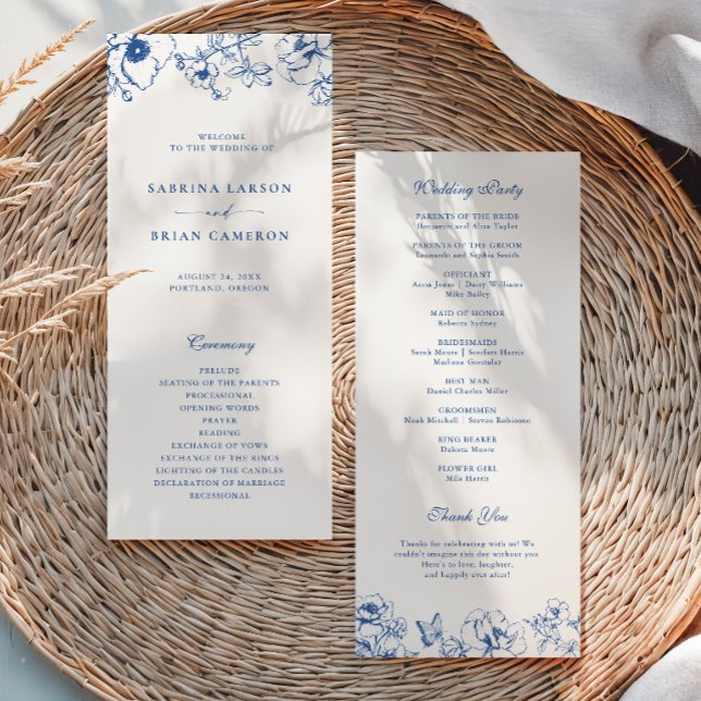 Elegant Royal Blue Floral Garden Wedding Program Programme (Creator Uploaded)