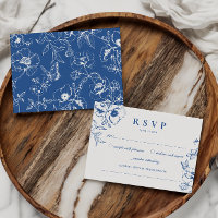 Elegant Royal Blue Floral Garden Wedding RSVP