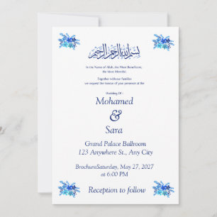 Elegant Royal Blue Floral Islamic Wedding Invitation