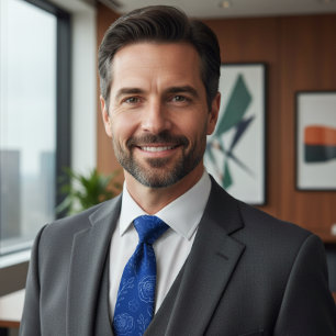 Elegant Royal Blue Floral Minimalism Tie