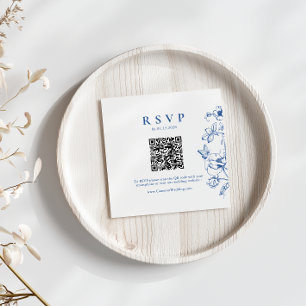 Elegant Royal Blue Floral QR Code Wedding RSVP Enclosure Card