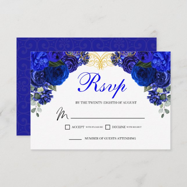 Elegant Royal Blue Floral RSVP Enclosure Card (Front/Back)