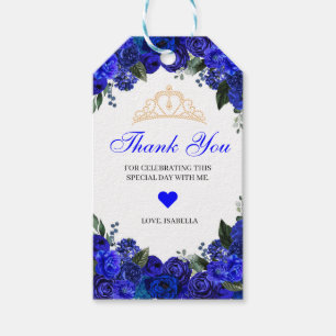 Elegant Royal Blue Floral Thank You Favour Tag