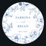 Elegant Royal Blue Floral Wedding  Classic Round Sticker<br><div class="desc">Elegant royal blue floral wedding sticker.</div>