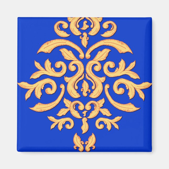 Elegant Royal Blue & Gilded Damask Magnet (Front)
