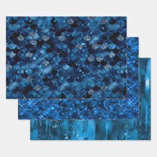 Elegant Royal Blue Glitter Glam Patterns Wrapping Paper Sheet