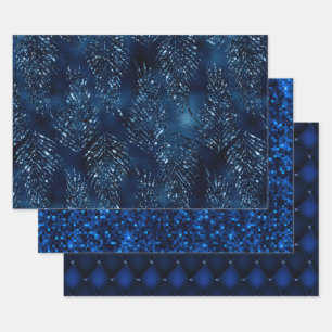 Elegant Royal Blue Glitter Glam Patterns Wrapping Paper Sheet