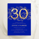 Elegant Royal Blue Gold 30th Birthday Invitation<br><div class="desc">Elegant royal blue gold 30th birthday party invitation. Customisable modern feminine design featuring roses botanical accents and faux glitter gold. Simple floral invite card perfect for a stylish female bday celebration. Personalise with your own details. Printed Zazzle invitations or instant download digital printable template.</div>