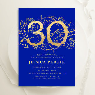 Elegant Royal Blue Gold 30th Birthday Invitation