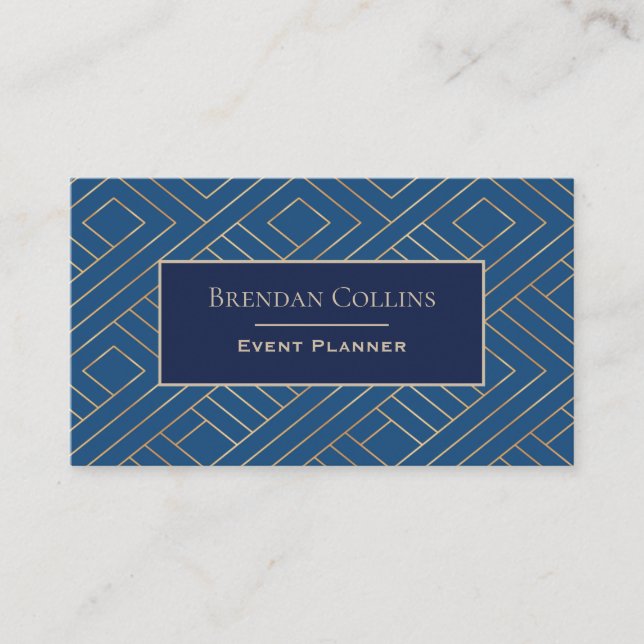 Elegant Royal Blue Gold Abstract Geometric Business Card (Front)