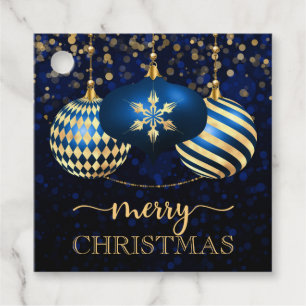 Elegant Royal Blue & Gold Baubles Merry Christmas Favour Tags