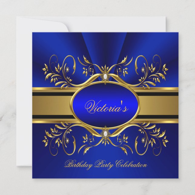 Elegant Royal Blue Gold Birthday Party 2 Invitation (Front)