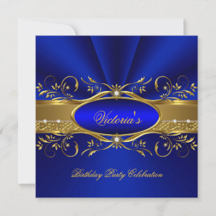 Elegant Royal Blue Gold Birthday Party 2A Invitation