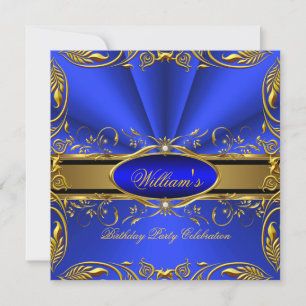Elegant Royal Blue Gold Birthday Party Floral 2 Invitation