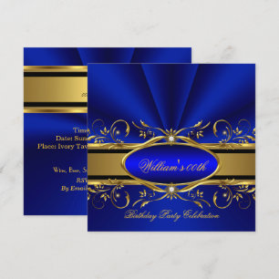 Elegant Royal Blue Gold Birthday Party Invitation