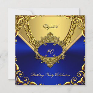 Elegant Royal Blue Gold Birthday Party Invitation